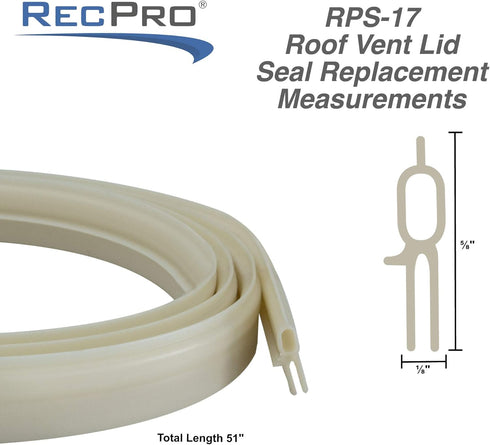 RecPro RV Roof Vent Seal White Vinyl | 51" RV Seal Replacement for Ventline, Hengs and Camco Roof Vents Made in USA (1 Pack)...