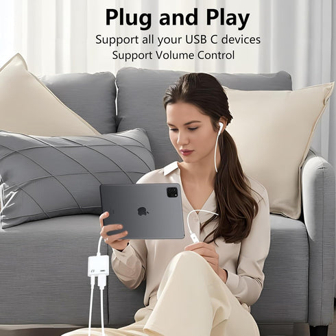 USB C to 3.5mm Headphone and Charger Adapter 2-Pack, 2-in-1 USB C to Aux Jack Dongle Cable Cord with PD Fast Charging for iPhone 15 Pro Max Plus, ...