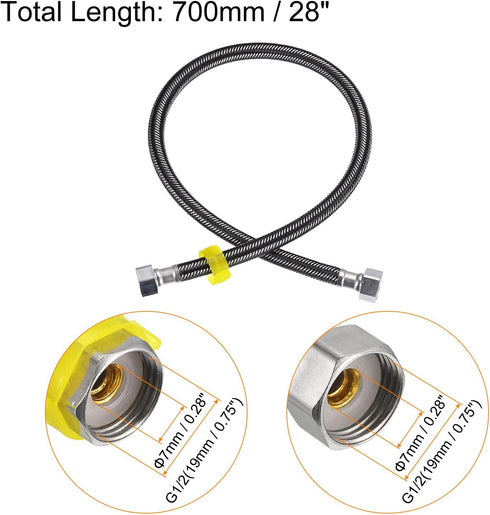 uxcell Faucet Supply Line Connector, G1/2 Female x G1/2 Female 28 Inch Long Braided 304 Stainless Steel Water Supply Hose, Black...