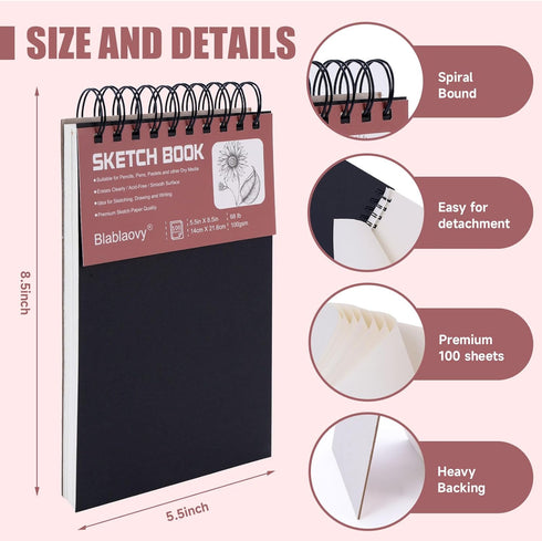 Sketch Book, 5.5" x 8.5" Sketchbook with 100 Sheets (68lb/100gsm), 1 Pack Drawing Pad Sketchbook for Drawing, Acid Free Drawing Book Sketch Pad Sk...