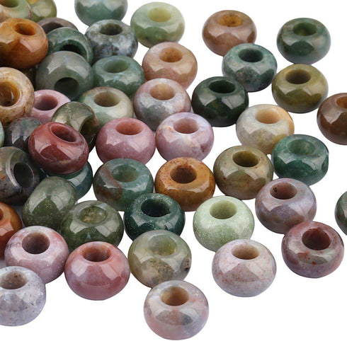 TUMBEELLUWA Natural Gemstone Beads for Jewelry Making, Rondelle Large Hole Loose Beads Pack of 15,Indian Agate(8x14 mm)...