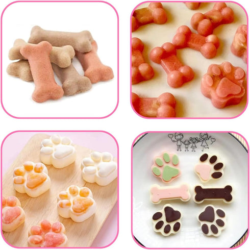 2 Pcs Silicone Puppy treat molds, Dog Paw and Bone Mold Ice Cube Mold, Jelly, Biscuits, Chocolate, Candy Baking Mold, Oven Microwave Freezer Dishw...