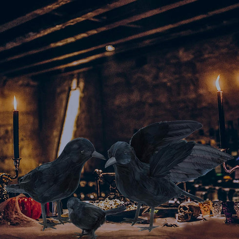 3-Pack Halloween Black Feathered Crow Realistic Handmade Crow Prop for Halloween Party Outdoors and Indoors Decoration...