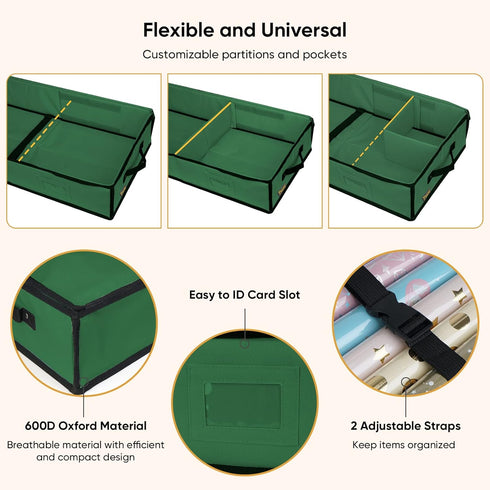 BALEINE Christmas Wrapping Paper Storage Organizer with Flexible Partitions and Pockets, 40" Durable 600D Oxford Fabric Gift Wrap Storage Bag Fits...