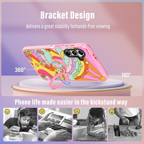 Toycamp for Galaxy A54 5g Phone Case with Ring Holder Cute Rainbow Sun Moon River Flowers Cartoon Graffiti Print Design Cover for Women Girls Teen...