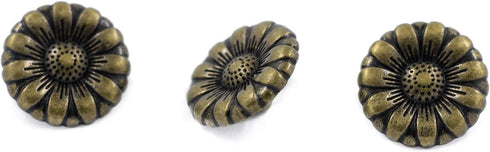 Bezelry 12 Pieces Morning Flower Metal Shank Buttons. 14mm (9/16 inch) (Antique Brass)...