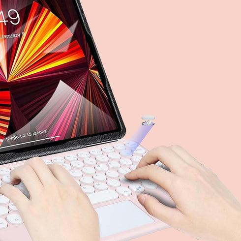 Wireless Keyboard with Touchpad, Ultra-Thin Rechargeable Bluetooth Keyboard Mini Wireless Keyboard with trackpad Round Key for iPad pro/iPad/iOS/M...
