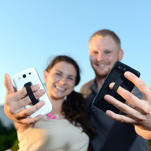 LoveHandle Duo Grip for Smartphone and Tablet - Black Elastic Strap wih Black Base Original Grip + XL Grip...