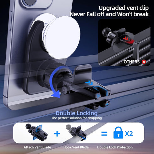 Socket Car Mount for Dashboard Air Vent Windshield,Car Phone Holder for Socket Grip with 2 Mounts,3 in 1 Stable Air Vent Clip Powerful Suction Cup...