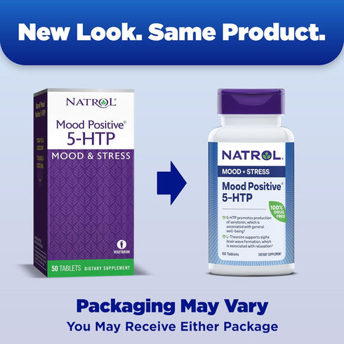 Natrol Mood Positive 5-HTP 50mg With L-Theanine, Vitamin B6, Vitamin B12 and Folate, Dietary Supplement Helps Support a Positive Mood, 50 Tablets,...