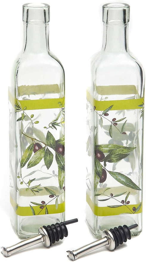CEDAR HOME Olive Oil Bottle Set Glass Dispenser Vinegar Cruet 17oz. with Stainless Steel Leak Proof Pourer Spout for Cooking or Salad Dressing, Gr...