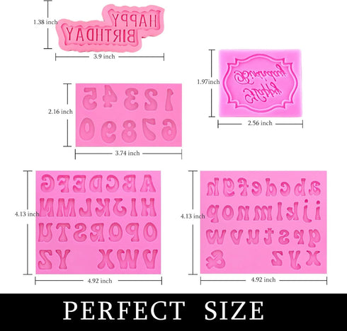 Letter Chocolate Molds, 5 Pack Fondant Letter Silicone Happy Birthday Mold for Cake Decoration Chocolate Covered Strawberries Cupcake Anniversary ...