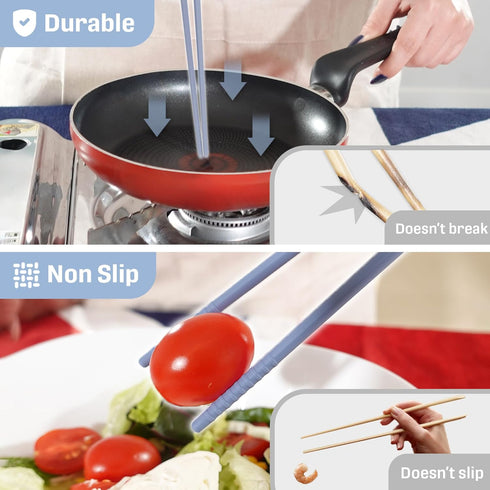 Reusable Long Silicone Cooking Chopsticks with Spoon 12 Inches Dishwasher Safe BPA-free Non-Slip Pastel Color Kitchen utensils Made in Korea (Past...