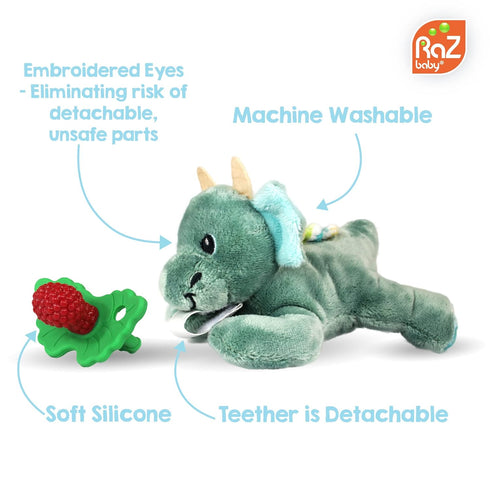 RaZbaby RaZbuddy RaZberry Teether/Pacifier Holder w/Removable Baby Teether Toy - 0M+ - Bpa Free (Dragon)...
