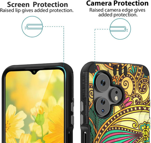 TJS Compatible for Boost Mobile Celero 5G + Plus 2024 (3rd Version) Case, Tempered Glass Screen Protector, Hybrid Shockproof Metallic Brush Finish...