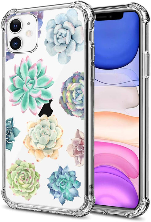 Succulent Clear Case Fit for iPhone 11 Year 2019, Succulent Girls and Women Floral Back Case Cover, Cute Design Transparent Flexible TPU Bumper Sh...