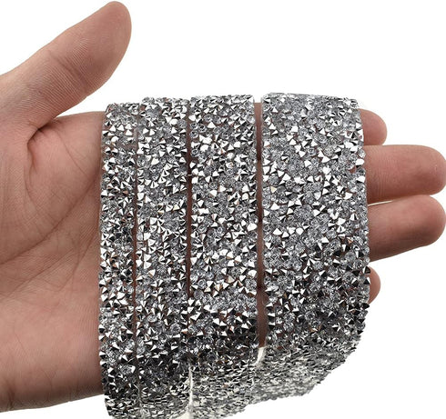 Hahiyo Crystal Rhinestone Ribbon Heat Glue Bling Wrap Sparkles 1 Yard 1cm 1.5 cm 2cm 3cm Ironing Stick 4 PCS Multi-Function for Mirror Jewelry Box...