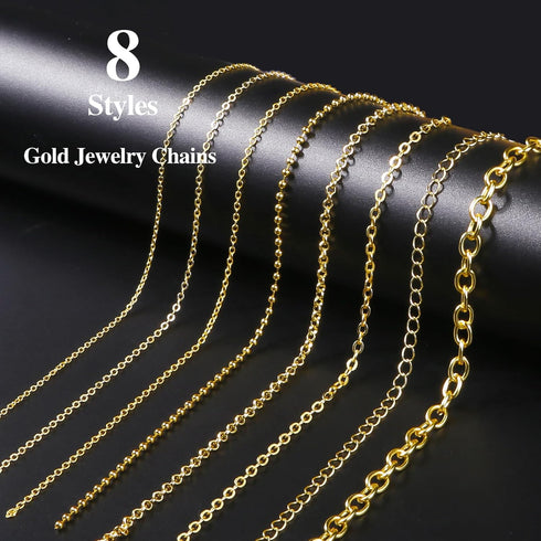 Ecoofor Gold Necklace Chains for Jewelry Making, 62.3 Feet 8 Rolls Jewelry Chains for DIY Necklace Bracelet Jewelry Making with Jump Rings/Lobster...