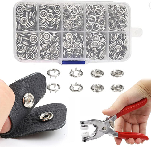 FireBee 800PCS Metal Snaps Buttons, Fastener Pliers Press Tool Kit with 200 Sets 3/8 Inch Snaps, Prong Metal Snaps, Stainless Steel Snap Installat...