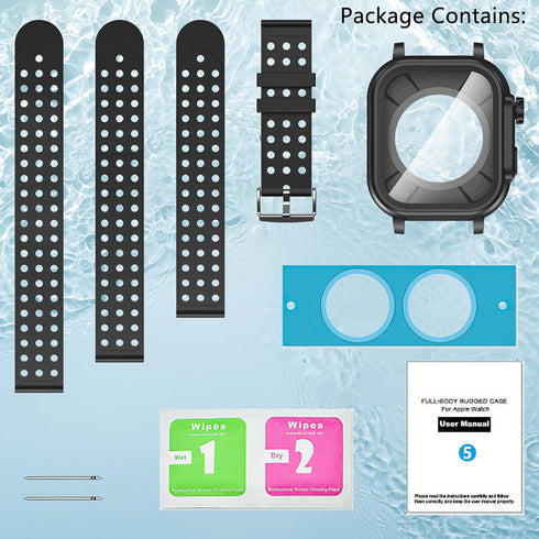 Hensinple IP68 Waterproof Case and Band for Apple Watch Series 9 8 7 41mm with Screen Protector, 360 Protective Hard PC Shockproof Bumper Heavy Du...
