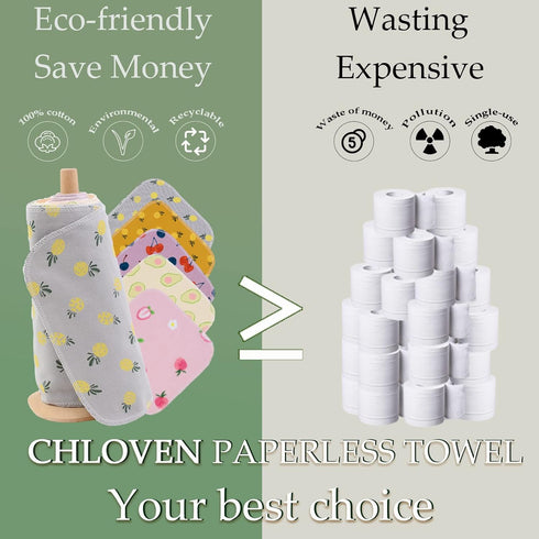 Paperless Towels Roll Washable Cotton Cloth, Reusable Paper Towels - 25 Pack with Durable Cardboard Roll - 10" X 10" Zero Waste Reusable Napkins E...
