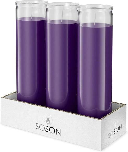 Simply Soson 2x8 inch Purple Devotional Candles in Glass Jar - 3 Pack - 90 Hours – Prayer Candle - Tall Pillar Candles for Religious, Memorials, P...