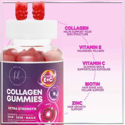 Collagen Peptides Gummies for Women & Men - Collagen Protein with Biotin, Extra Strength Hydrolyzed Collagen Peptides Gummy Supplement for Hair, S...