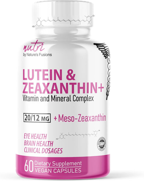 Nutri Lutein 20mg Eye Vitamins Complex - Triple Carotenoid Formula - Lutein and Zeaxanthin Supplements - Contains Zinc, Vitamins A,C,D3,E, Folate ...