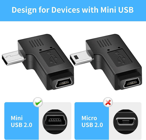 UCEC USB 2.0 Adapter Plug, Mini USB to Mini USB, Left and Right Angle Mini to Mini - Male to Female - Pack of 2...
