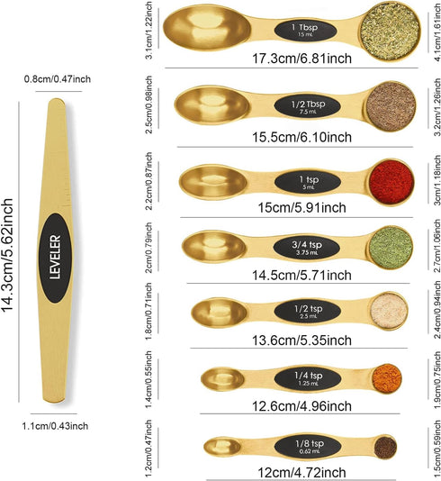 Magnetic Measuring Spoons Set Stainless Steel with Leveler, Stackable Metal Tablespoon Measure Spoon for Baking, Measuring Cups and Spoon Set Kitc...