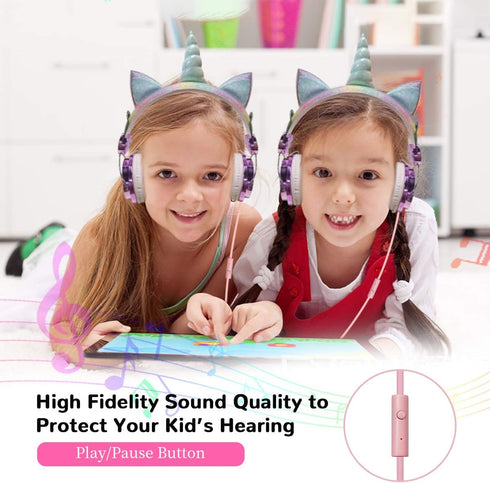 Unicorn Kids Headphones for Girls Children Teens, Wired Headphones for Kids with Adjustable Headband, 3.5mm Jack and Over On Ear Headset w/Mic for...