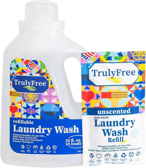 Laundry Wash Detergent for Sensitive Skin, Gentle & Safe for Baby Clothes | Plant-Based, Natural Ingredients | Unscented | Include 1 Refillable Bo...