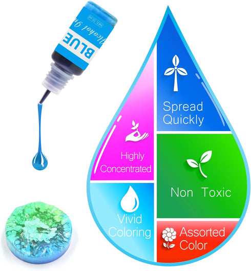 Alcohol Ink Set - 12 x 0.35oz Colors Alcohol Based Ink for Epoxy Resin Painting, Resin Petri Dish Making, Resin Art - Concentrated Alcohol Paint C...