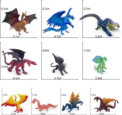 SIENON 5" & 3" Dragon Toy Figures - 10 Pack Assorted Mythical Figurines for Cake Toppers & Party Favors...