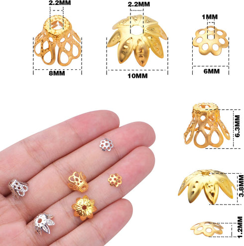2400pcs Filigree Flower Beads Caps Metal Spacer Beads Caps Hollow Cone End Caps Jewelry Making Accessories for DIY Bracelet Earring Necklace Craft...