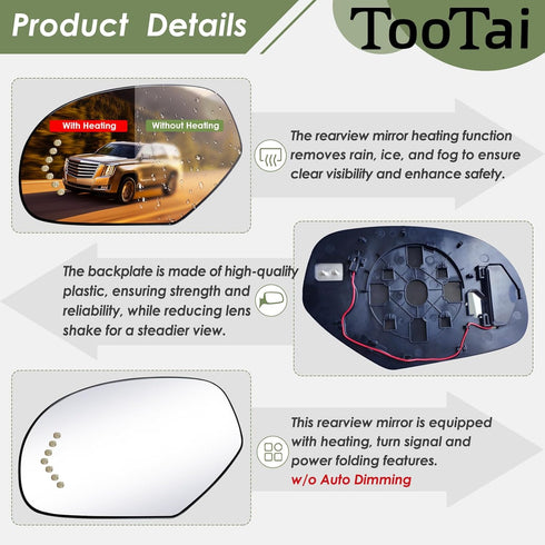 Driver Side Replacement Mirror Glass compatible with Cadillac & GMC vehicles - 2007-2008 Escalade, ESV, EXT | 2007-2008 Sierra 1500/2500HD, Yukon/...