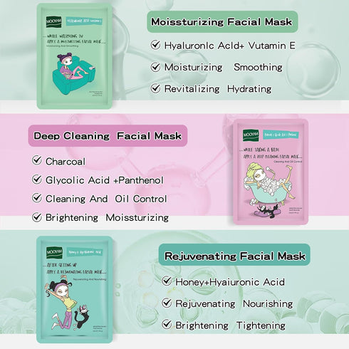 Face Masks Skincare Set of 6 Sheet Face Masks Moisturizing Masks for Face Extract for All Skin Types-Natural Home Spa Treatment Masks Collagen Fac...