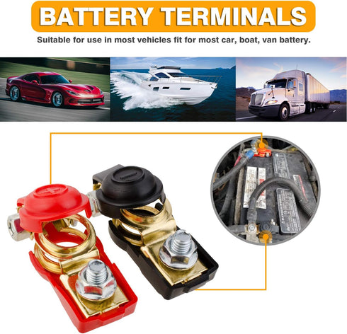 Battery Terminals,Car Battery Cable Terminal Clamps Connectors,Negative and Positive,Copper,Plastic Cover,Good Contact,Corrosion Resistance,1 Pair...