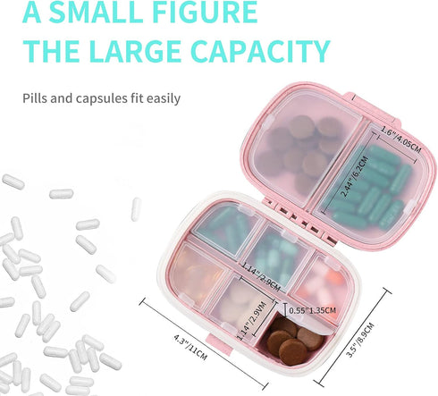 4 Pack Pill Organizer, Daily Pill Case with Label, 8 Compartment Travel Pill Box for Pocket Purse, Medicine Case, Waterproof Portable Pill Supplem...