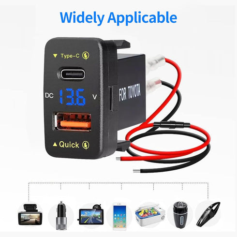 Car Charger Dual 18W USB PD+QC3.0 Fast Charge for Toyota, Type C USB Car Power Socket with LED Voltmeter Display, Compatible with 12/24V Cars(1.6 ...