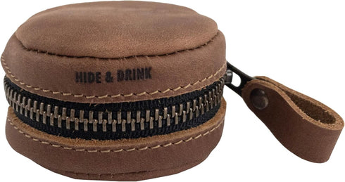 Hide & Drink, Rounded Coin Case, Zippered Wallet, Travel Pouch, Full Grain Leather, Handmade, Single Malt Mahogany...
