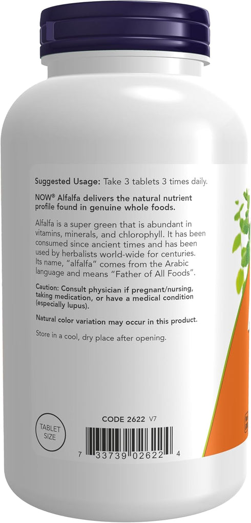 NOW Supplements, Alfalfa 650 mg source of Vitamin K, Green Superfoods, 500 Tablets...