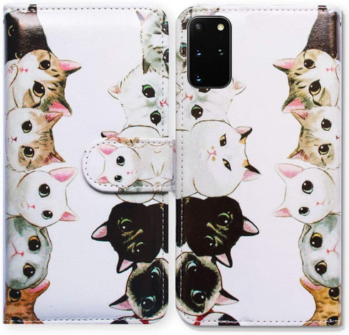 Case for Samsung S20 Plus, White Black Cute Cats Leather Flip Phone Case Wallet Cover with Card Slot Holder Kickstand for Samsung Galaxy S20 Plus ...