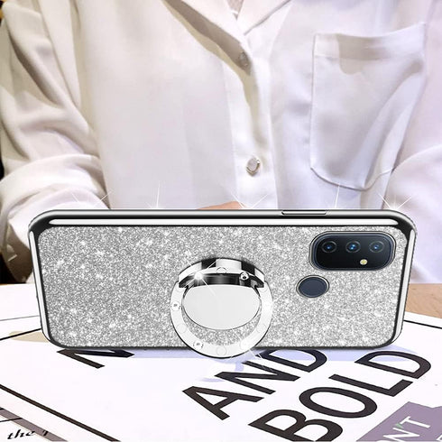 nancheng for OnePlus Nord N100 Phone Case with Ring Kickstand Strap Lanyard Cute Girls Women Men Glitter Soft TPU Shockproof Protection Cover - Si...