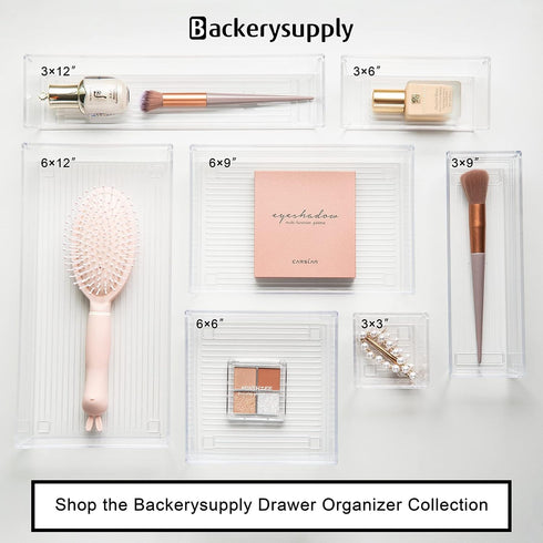 Backerysupply Clear Plastic Drawer Organizer Tray for Vanity Cabinet (6"×6"×2"?Set of 8),Storage Tray for Makeup, Kitchen Utensils, Jewelries, and...
