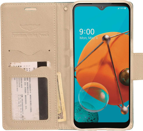 for LG K51, LG Reflect (LM-K500) - Denim Fabric Wallet Phone Case - CT5 Gray/Navy Blue...