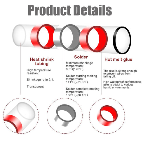300pcs Solder Stick Seal Wire Connectors, 4 Sizes Butt Connectors Kit Solderstick Waterproof Electrical Wire Terminals Sleeves Heat Shrink Insulat...