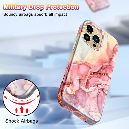 Btscase Compatible with iPhone 13 Pro Max Case 6.7 Inch 2021,Marble Pattern 3 in 1 Heavy Duty Shockproof Full Body Rugged Hard PC+Soft Silicone Dr...