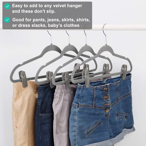 Grey Velvet Clips for Velvet Hangers - 20 PCS Gray Non Slip Velvet Hanger Clip, Pants Hanger Velvet Clips Fit for Slim Velvet Hangers, Clothes-pin...