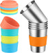 KEREDA Kids Stainless Steel Cups With Silicone Lids & Sleeves, 5 Pack 8 oz. Drinking Tumblers...